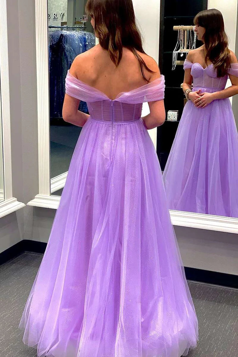 Vestido de fiesta con bustier de tul, largo hasta el suelo, corte A y hombros descubiertos